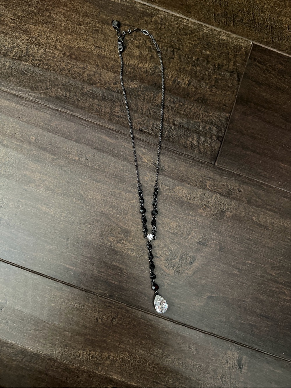 Givenchy Black Crystal Drop Y Necklace